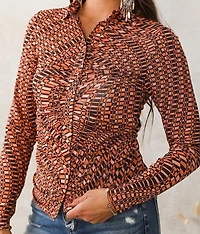 Retro Ruched Mesh Blouse