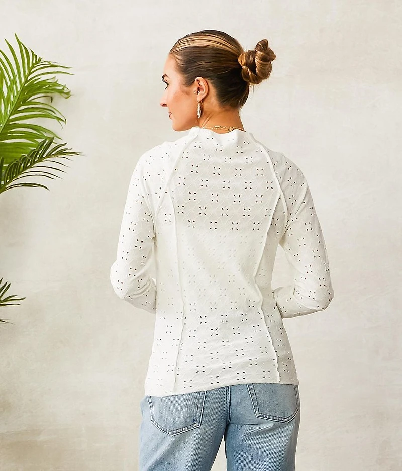 Floral Fitted Eyelet Top