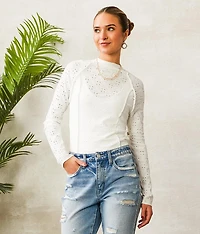 Floral Fitted Eyelet Top