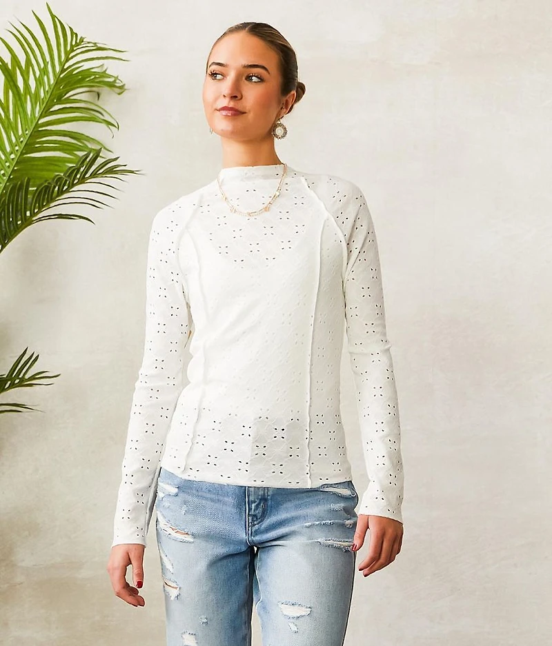 Floral Fitted Eyelet Top