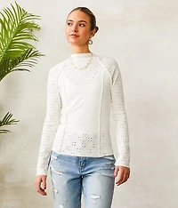 Floral Fitted Eyelet Top