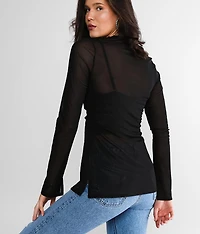 Ruched Mesh Blouse