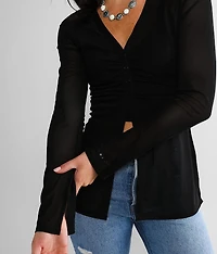 Ruched Mesh Blouse