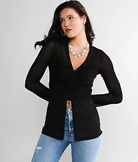Ruched Mesh Blouse