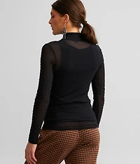 Rhinestone Embellished Mesh Top