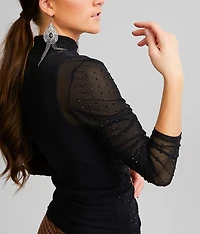 Rhinestone Embellished Mesh Top