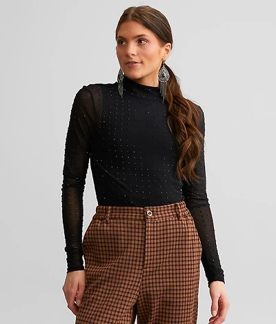 Rhinestone Embellished Mesh Top
