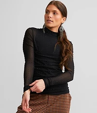 Rhinestone Embellished Mesh Top