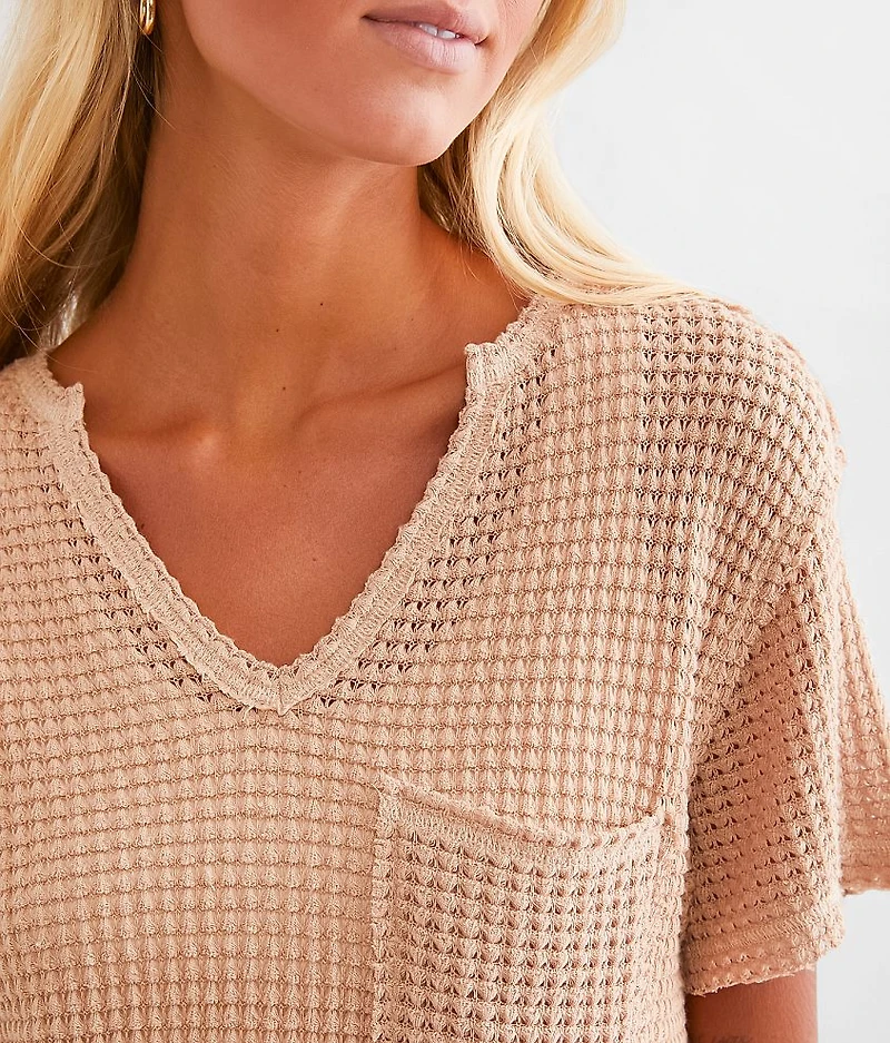Waffle V-Neck Top