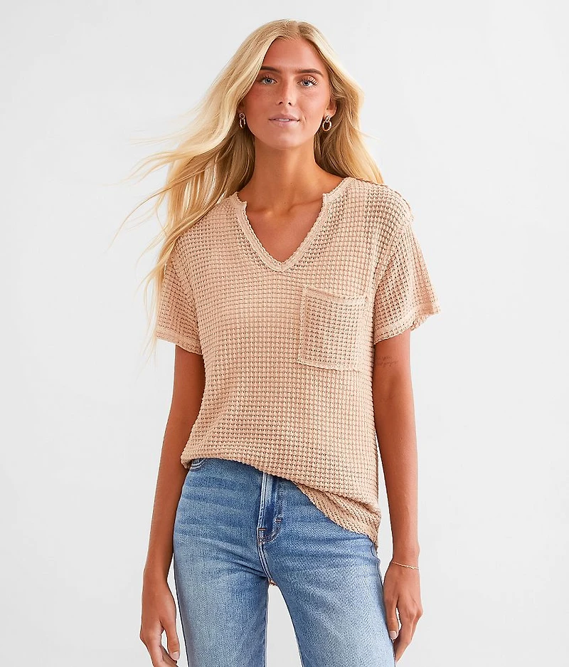 Waffle V-Neck Top