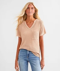 Waffle V-Neck Top