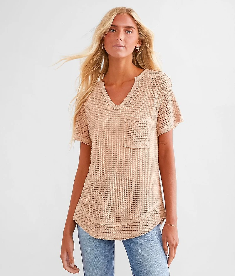 Waffle V-Neck Top