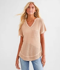 Waffle V-Neck Top