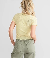 Pointelle Split Neck Top