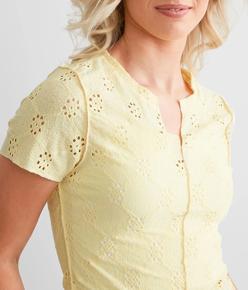 Pointelle Split Neck Top