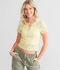 Pointelle Split Neck Top