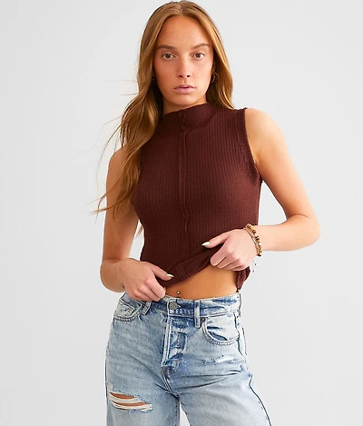 Textured High Neck Tank Top