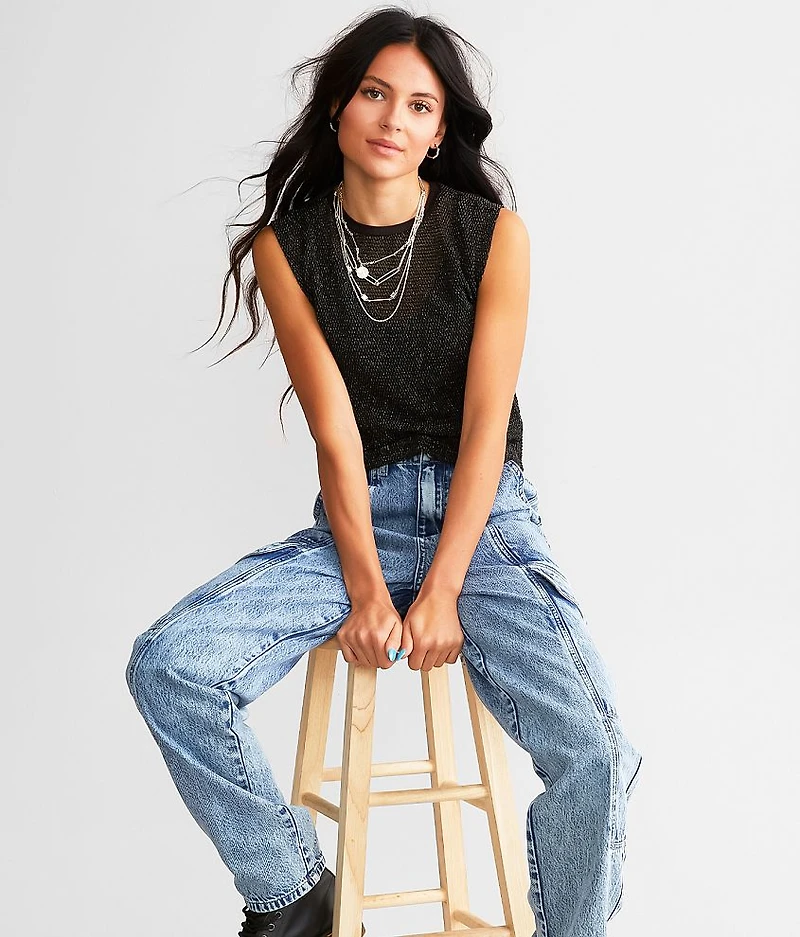 Sheer Metallic Netted Tank Top