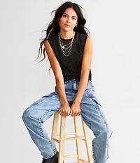 Sheer Metallic Netted Tank Top