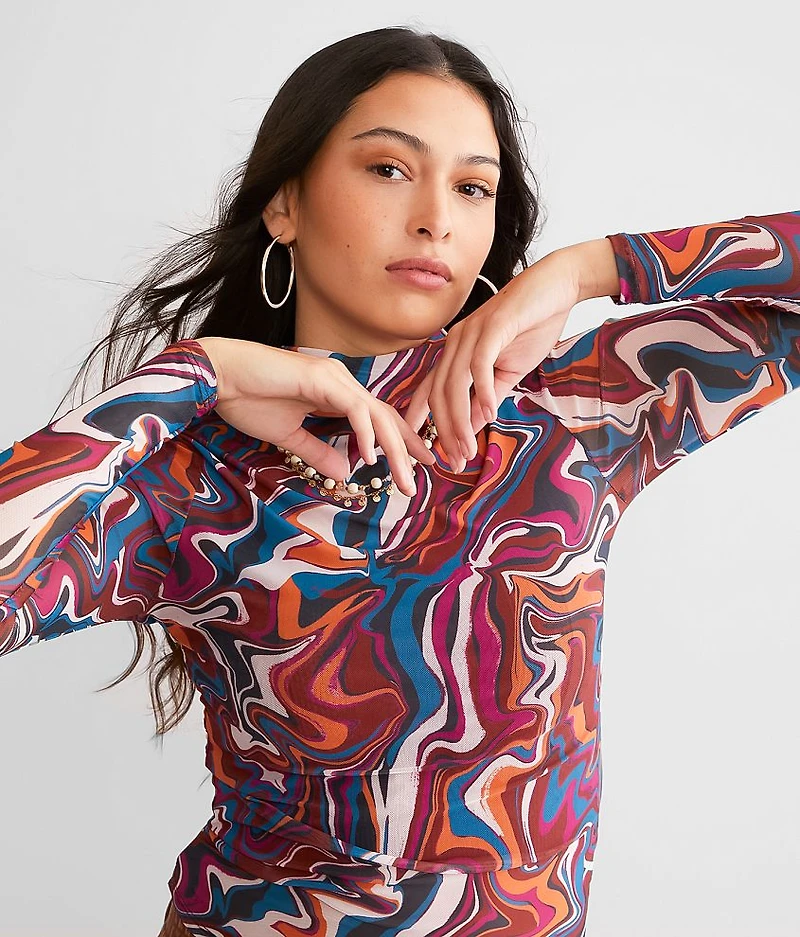 Marble Print Mesh Top