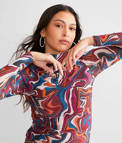 Marble Print Mesh Top