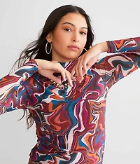 Marble Print Mesh Top