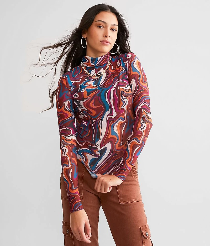 Marble Print Mesh Top