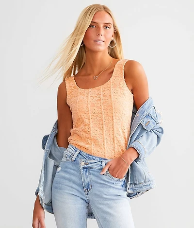 Brushed Floral Lace Tank Top