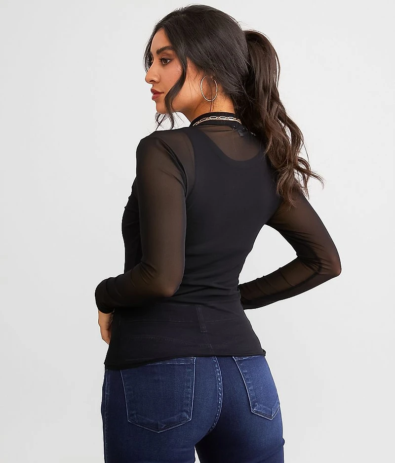 Mock Neck Mesh Top