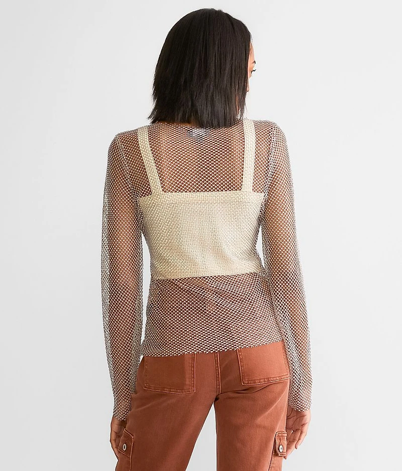 Rhinestone Mesh Top