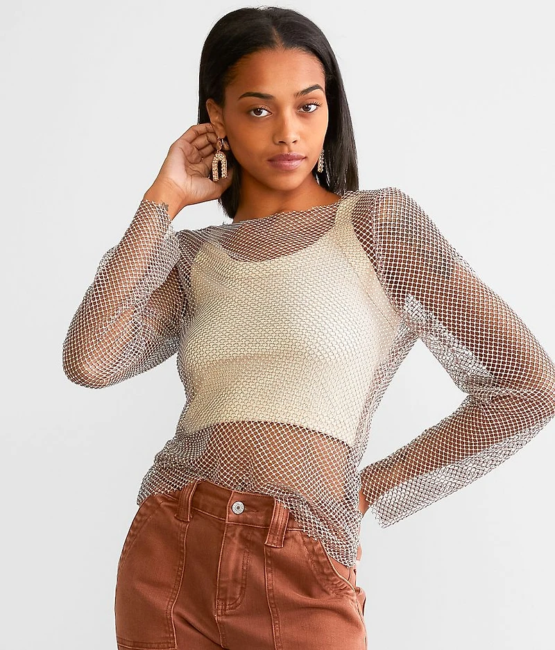 Rhinestone Mesh Top