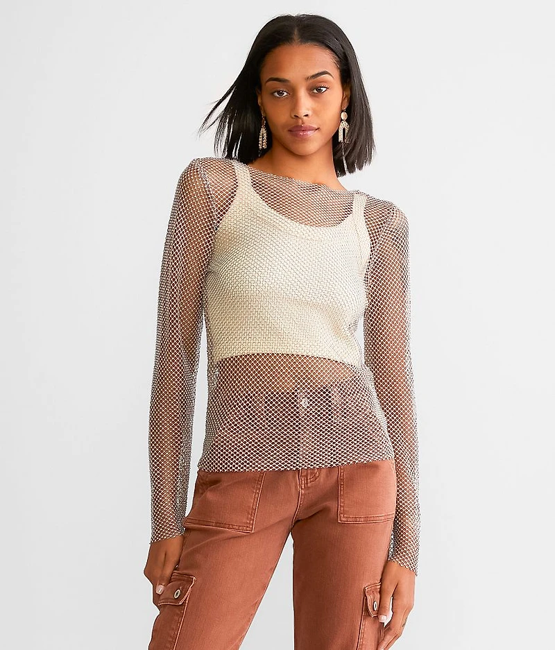 Rhinestone Mesh Top