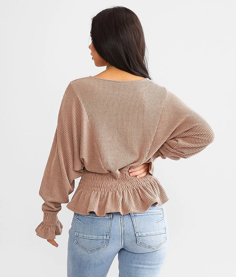 Ribbed Dolman Peplum Top