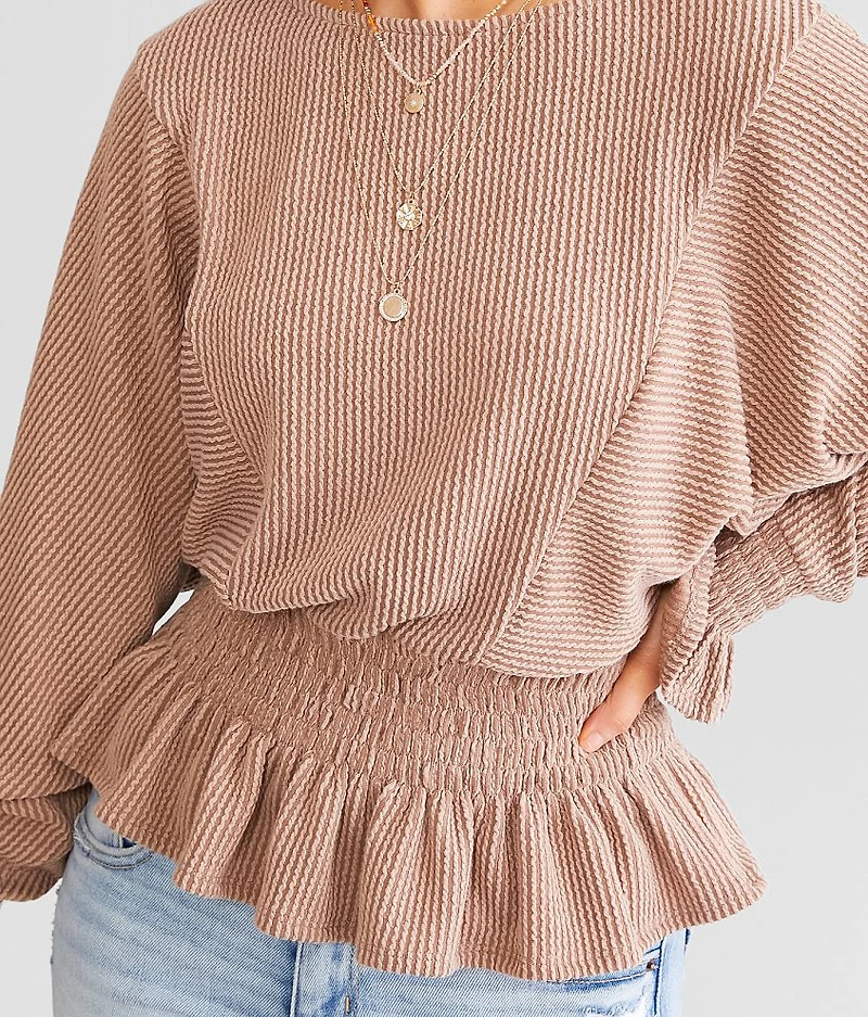 Ribbed Dolman Peplum Top