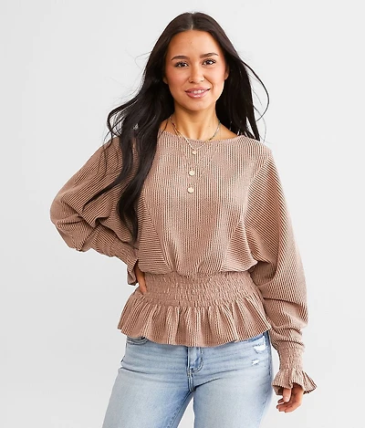 Ribbed Dolman Peplum Top