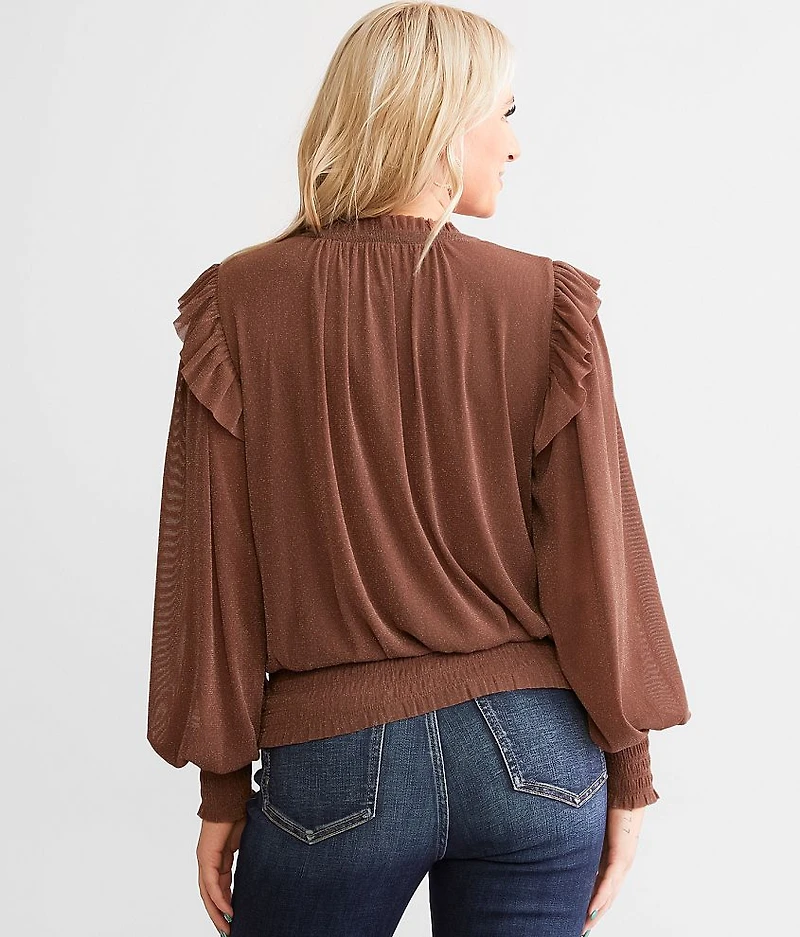Metallic Ruffle Mesh Top