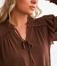 Metallic Ruffle Mesh Top