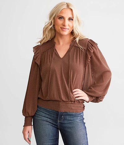 Metallic Ruffle Mesh Top