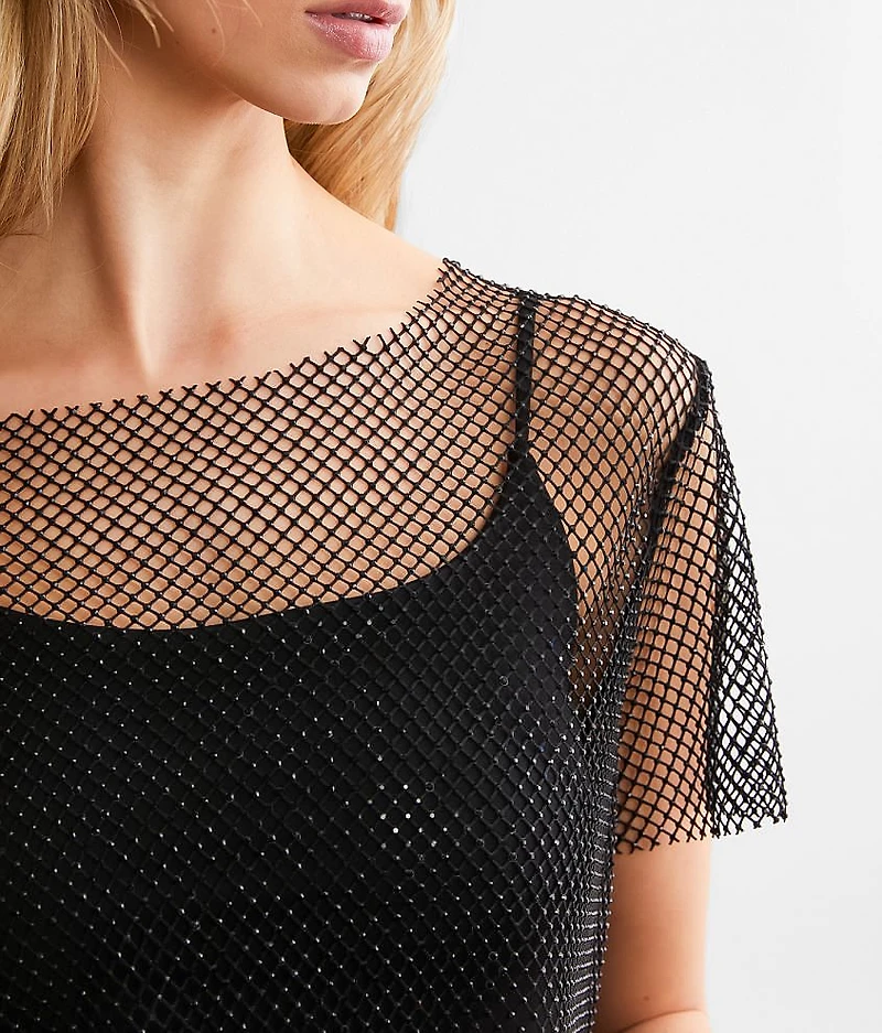Rhinestone Mesh Top
