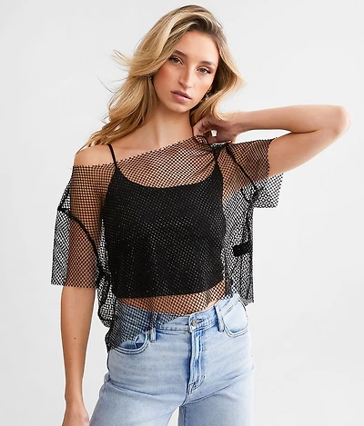 Rhinestone Mesh Top