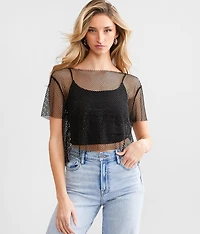 Rhinestone Mesh Top