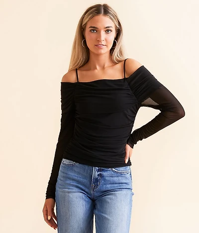 Cold Shoulder Mesh Top
