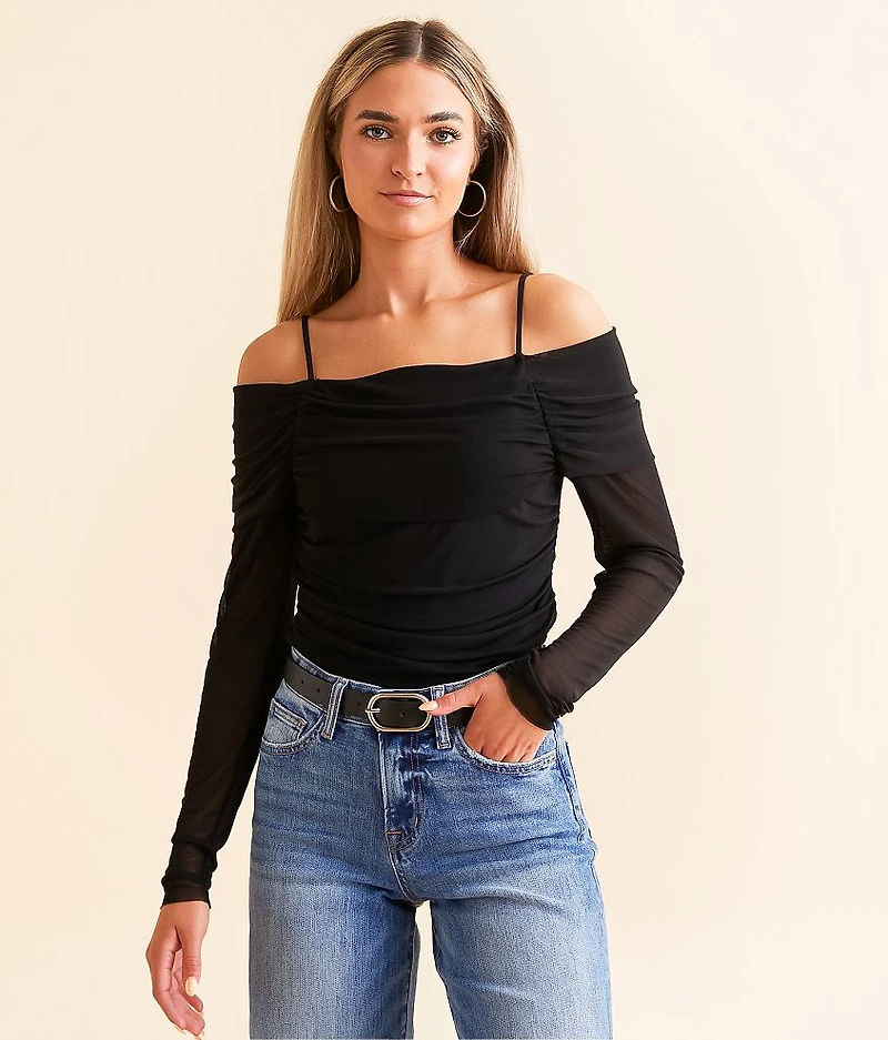 Cold Shoulder Mesh Top