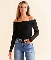 Cold Shoulder Mesh Top