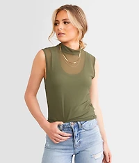 Mesh Mock Neck Tank Top