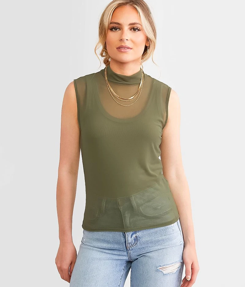 Mesh Mock Neck Tank Top