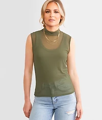 Mesh Mock Neck Tank Top