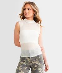 Mesh Mock Neck Tank Top