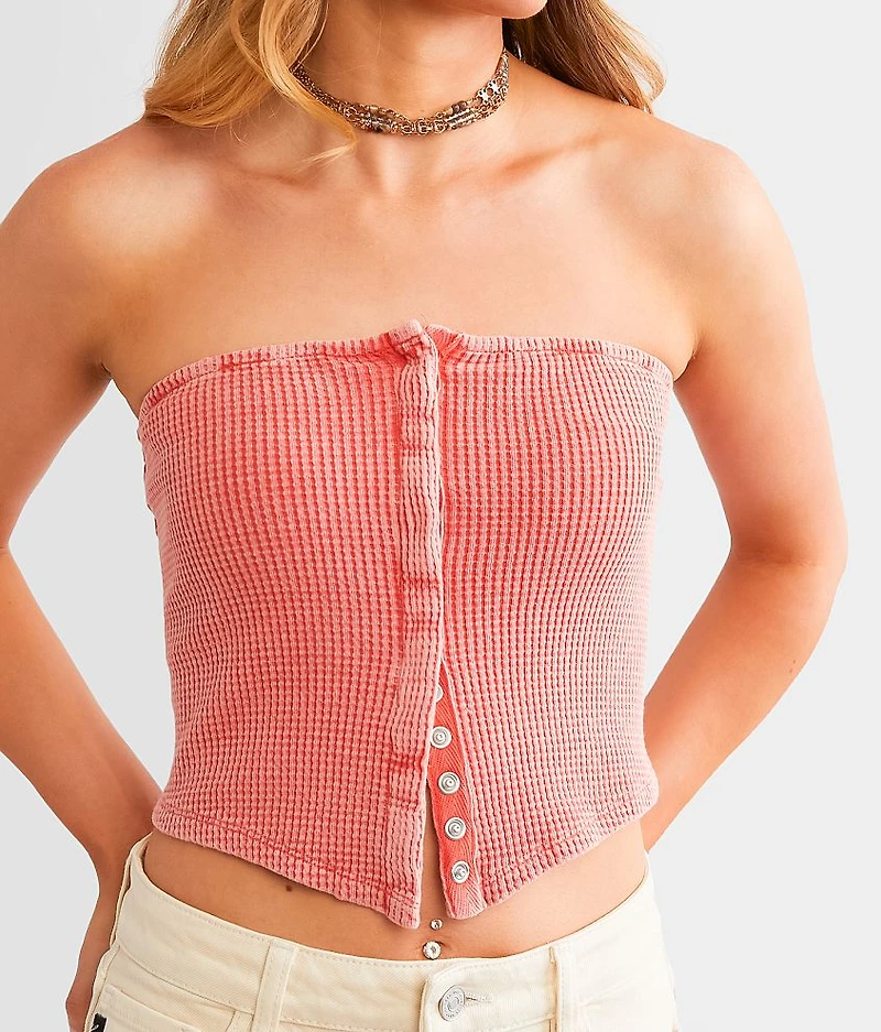 Waffle Knit Hanky Cropped Tube Top