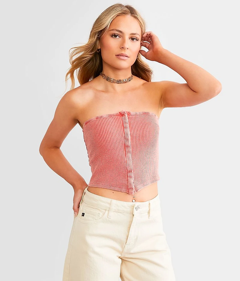 Waffle Knit Hanky Cropped Tube Top